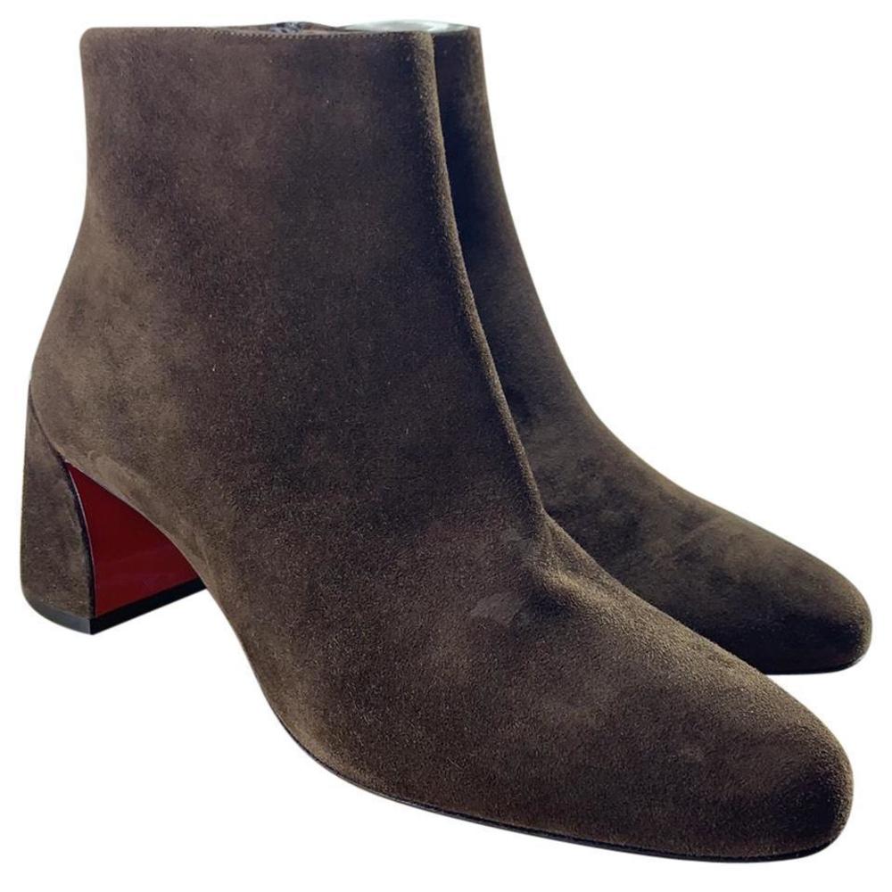 Turela 55mm brown Suede Block Heel Almond Toe Boots Booties D699